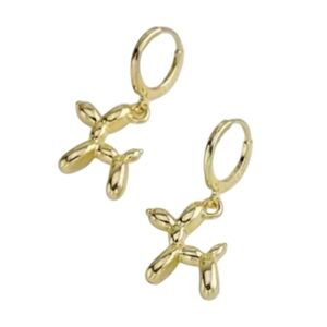 NEW Gold Balloon Dog Huggie Earrings